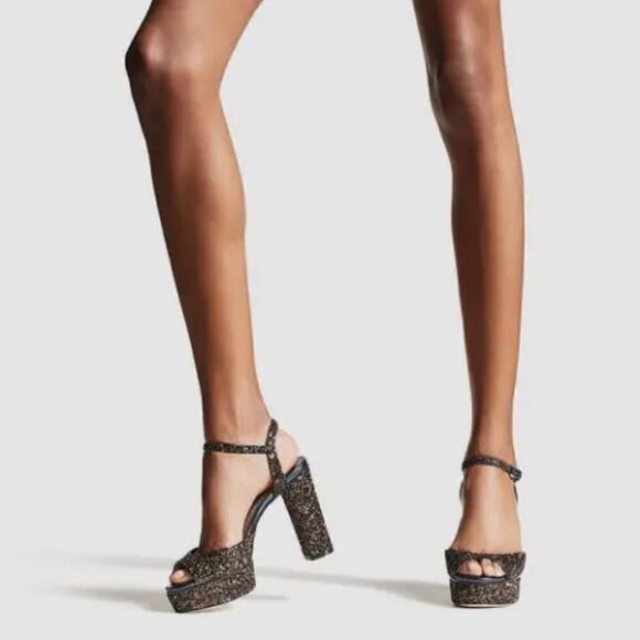 Jimmy Choo Peach Glitter Platform Heels 41.5‎ - Picture 2 of 7